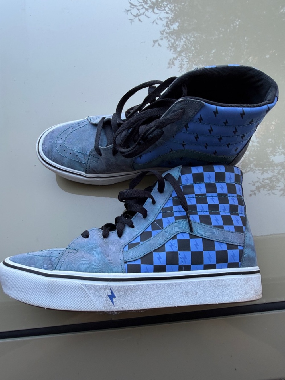 Vans Blue and Black Checkerboard High-Top Sneakers